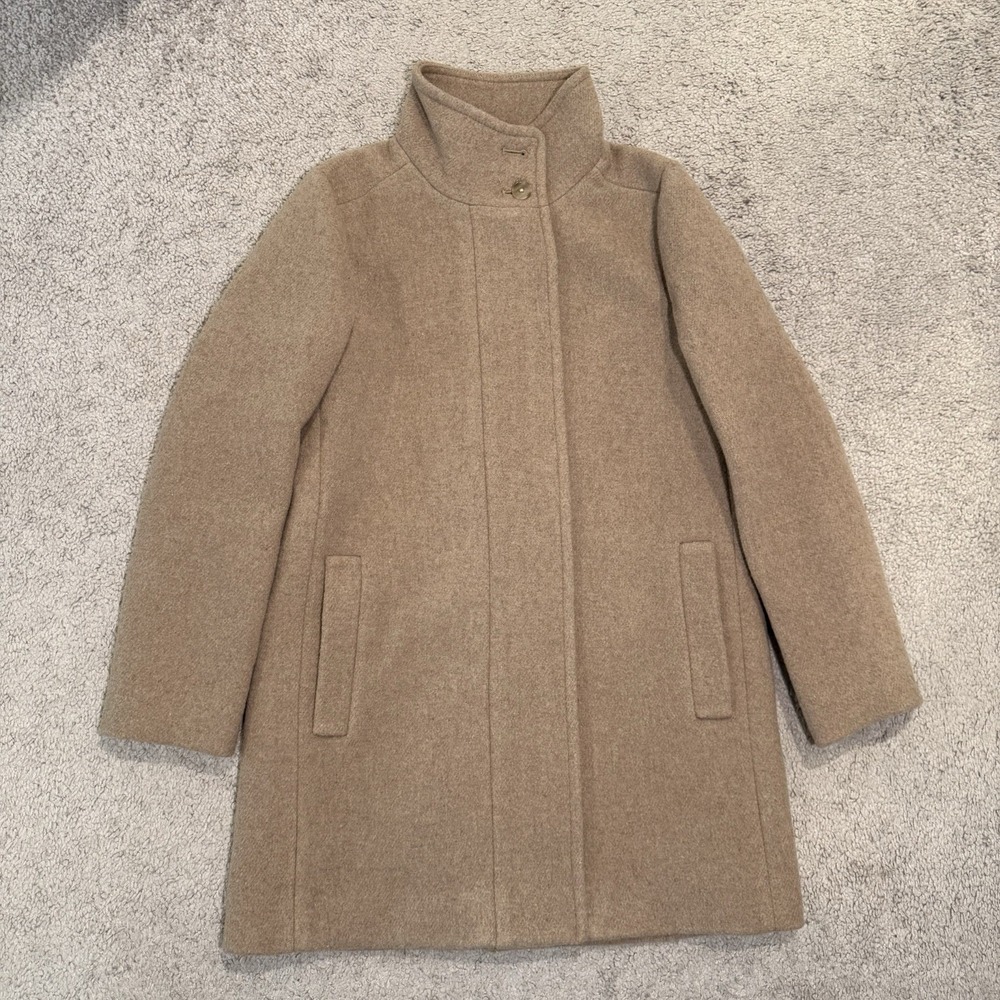 J Crew Size 0P Tan Wool Blend Button Neck Full Zip City Coat NWT‎ MSRP $298